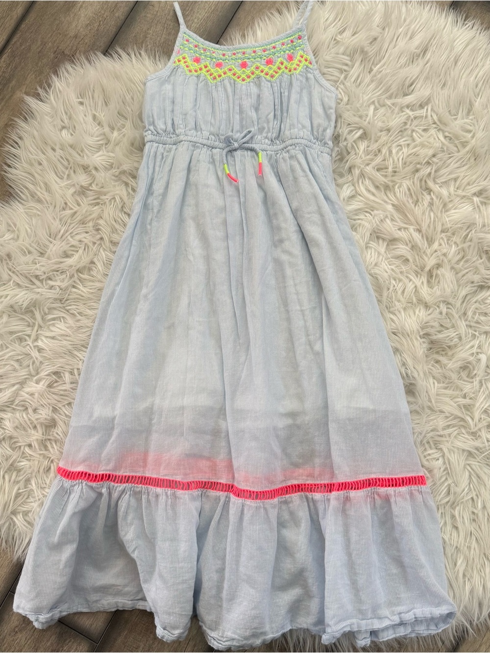Cat & Jack Light Blue Maxi Dress with Neon Trim
